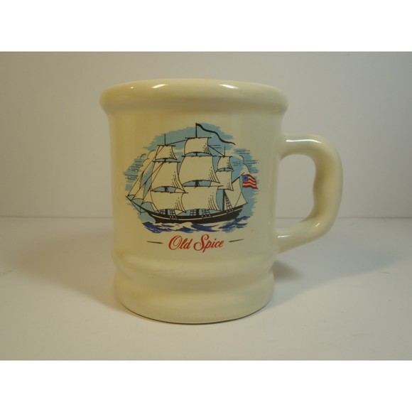 Vintage Old Spice Shaving Mug Cup, Ship Stars & Stripes Flag - Picture 1 of 5